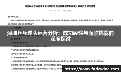深圳乒乓球队运营分析：成功经验与面临挑战的深度探讨